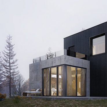 Boxed Concrete House In Winter Forest